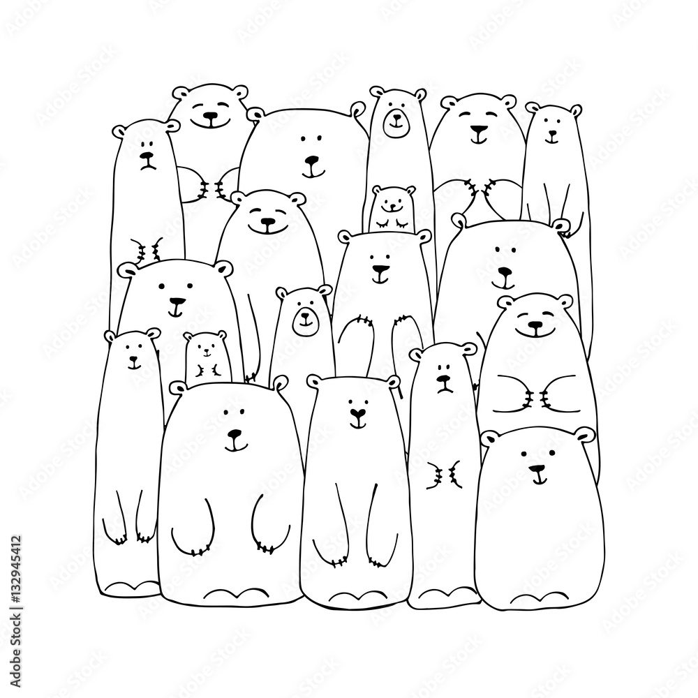 Fototapeta premium Funny white bears family, sketch for your design