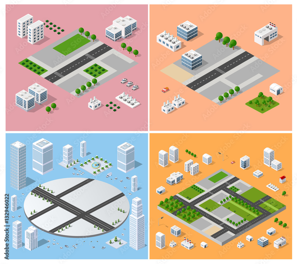 Cityscape design elements with isometric building city map generator ...