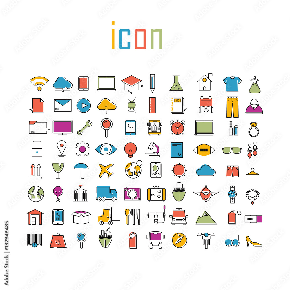 Fototapeta premium All line icons color of technology school logistics internet tou