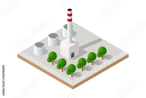 Vector isometric icon of factory infrastructure element industrial landscape and garbage recycling plant with buildings and trees