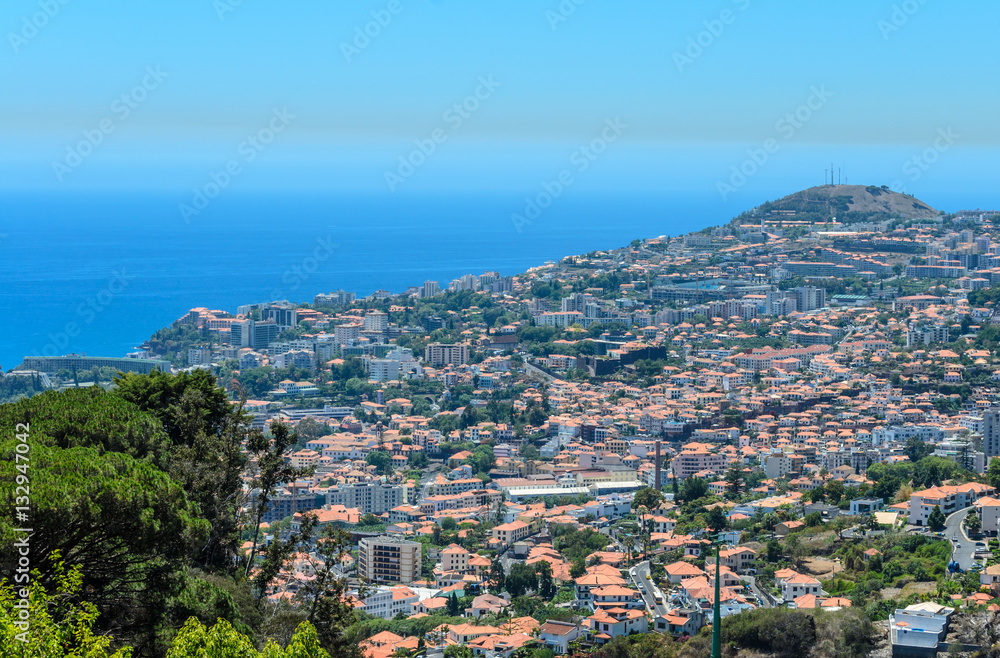 View of Funchal city from the mountain.