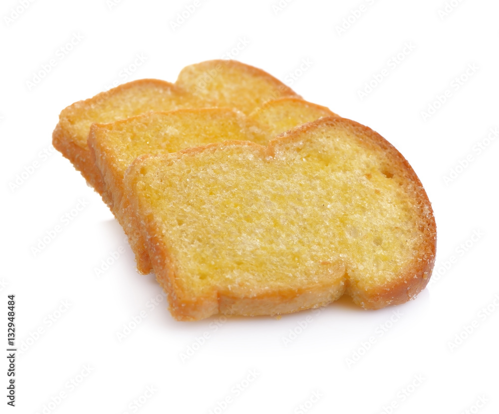 butter crispy bread topping sugar on white background. butter crispy bread topping sugar on white background.