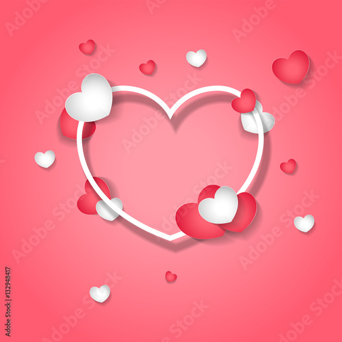 Vector background on the theme of love. White and red heart on a pink background. Valentine's Day Card