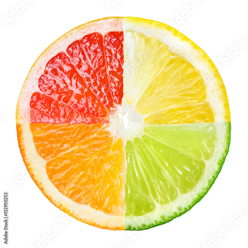 Fotografie Citrus fruit. Collage of orange, lemon, lime, grapefruit slices