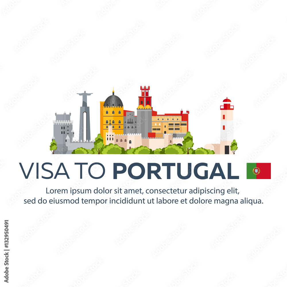 Visa to Portugal. Document for travel. Vector flat illustration.