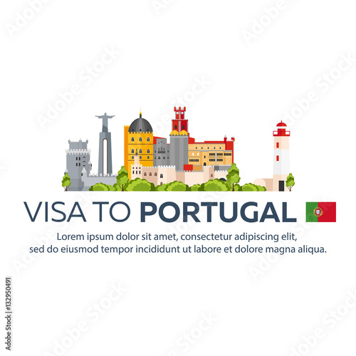 Visa to Portugal. Document for travel. Vector flat illustration.