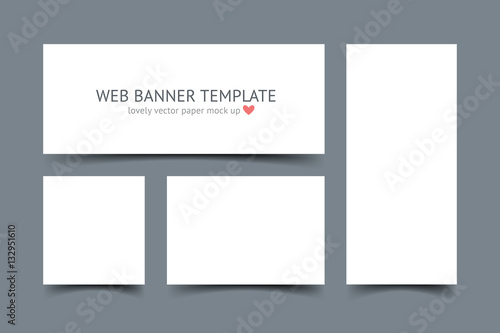 Web banners with shadow set isolated on dark gray background. White paper cards template. Realistic vector mock up