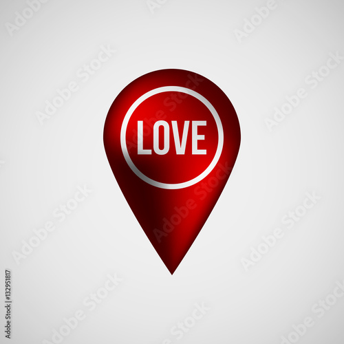 Free Download Red abstract map pointer badge, GPS button with love, valentines day text, realistic reflex and light background for logo, design concepts, banners, applications, apps, prints. Vector illustration. - GFXLoad