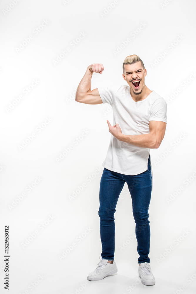 Man showing bicep Man showing bicep