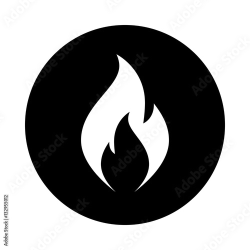 Fire flame icon. Black icon isolated on white background. Round icon. Fire flame silhouette. Simple circle icon. Web site page and mobile app design vector element.