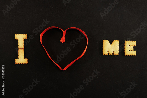 Quadro em tela Text I heart me on black