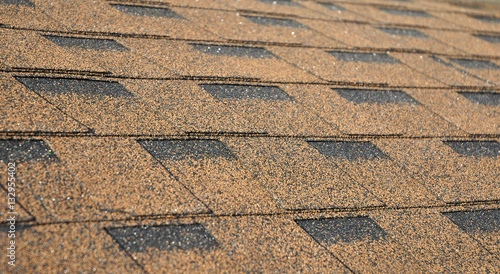 Asphalt Shingles Soft Focus Photo. Close up view on Asphalt Roofing Construction