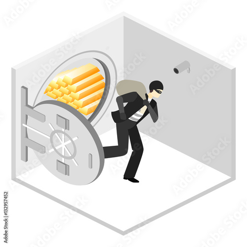 thief running out of a bank vaul.