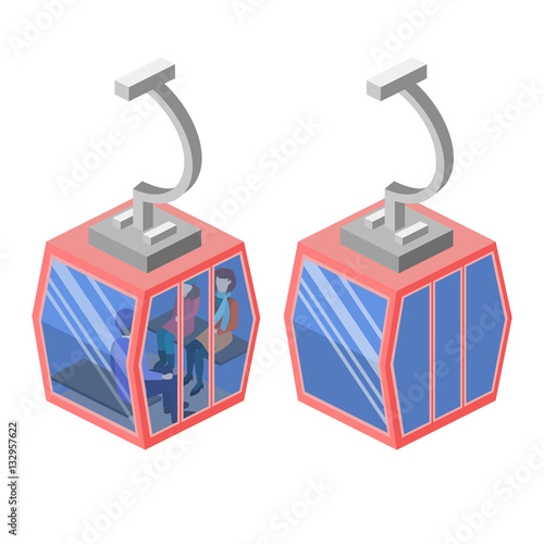 Isometric flat 3D concept vector Cableway in the mountains.
