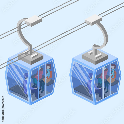 Isometric flat 3D concept vector Cableway in the mountains.