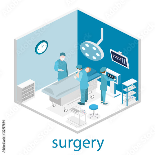 Isometric flat 3D concept vector interior of Surgery Department.