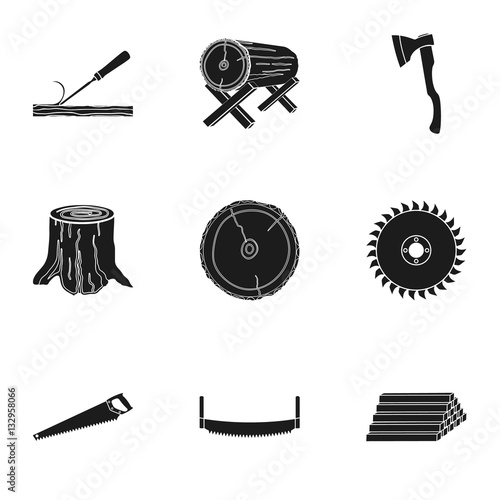 Sawmil and timber set icons in black style. Big collection of sawmill and timber vector symbol stock illustration