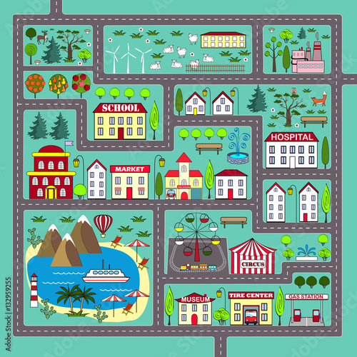 Cute square road play mat for kids activity and entertainment