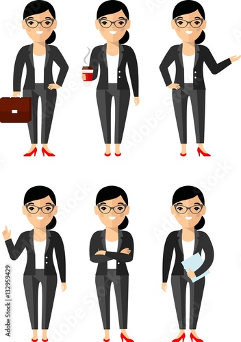 illustration of business woman in different positions . 
