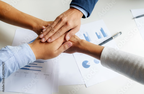 Teamwork Join Hands Support Together Concept. Business Team Coworker Brainstorming Meeting Concept