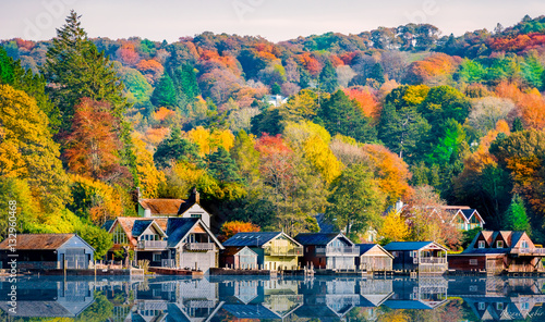 Vacation houses by banks of Lake Windermere in Lake District photo