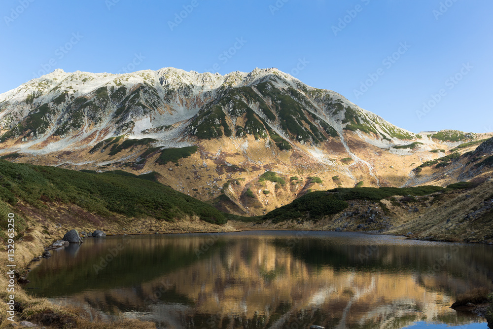 Mikuri Pond and reflection of mountain