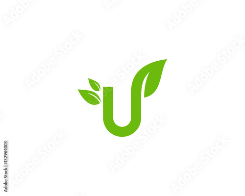 Initial Letter U Green Leaf Logo Design Element