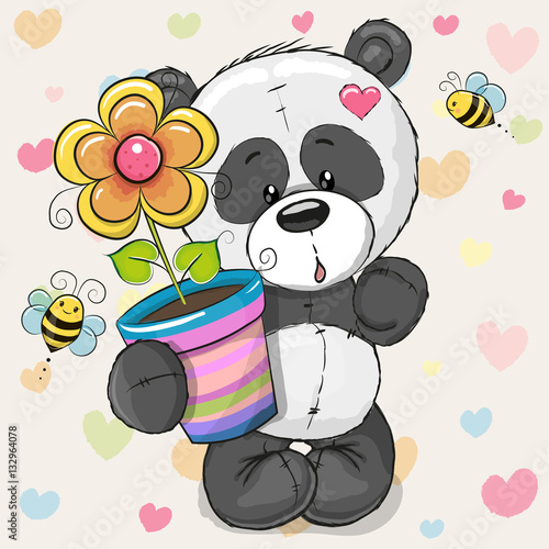 Fototapeta Naklejka Na Ścianę i Meble -  Сute cartoon Panda with flower