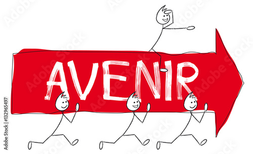 personnages qui portent une flèche avec texte avenir