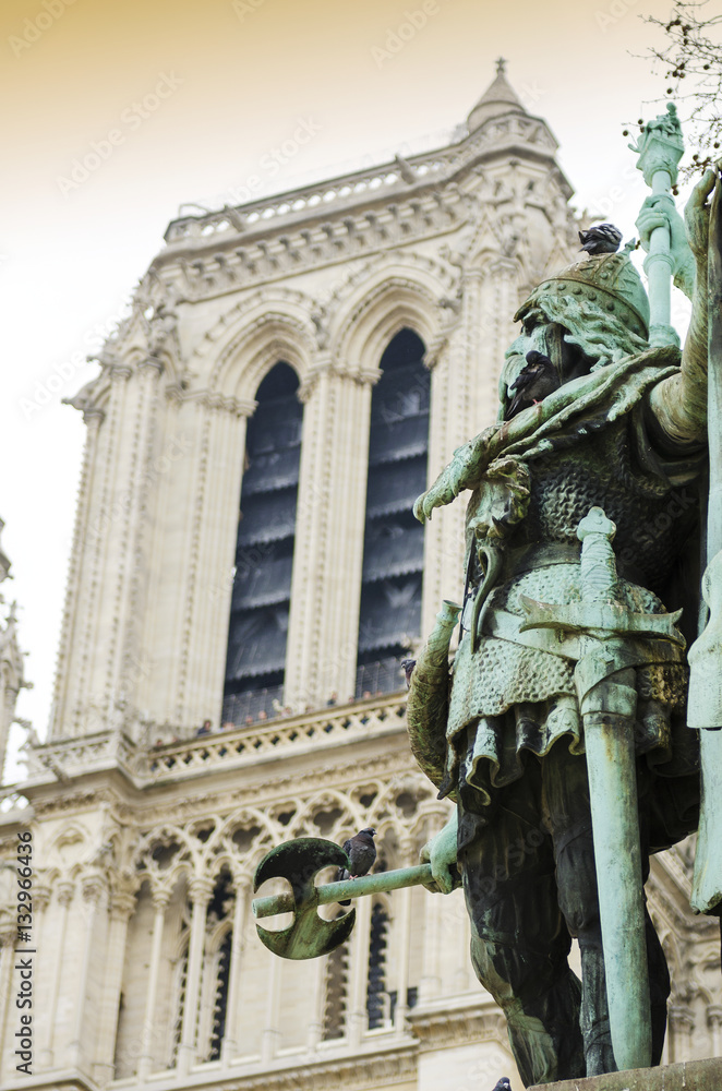 Detail of Charlemagne statue in Notre Dame, Paris