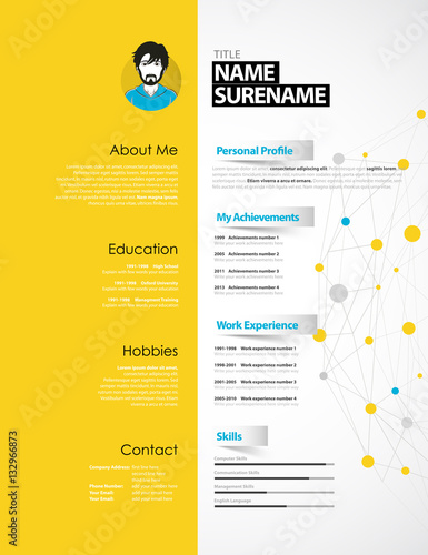 Creative CV template with yellow paper stripe.