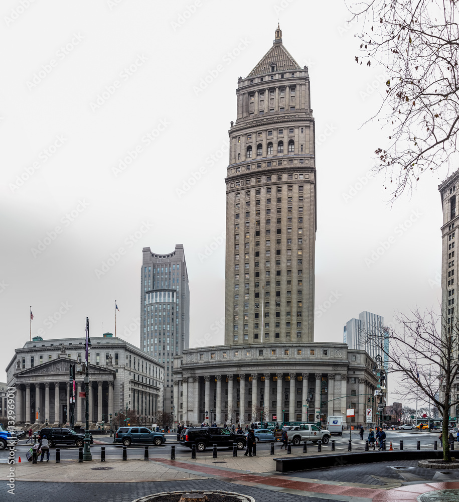 Naklejka premium View of the different buildings of the administration of justice in the city of New York