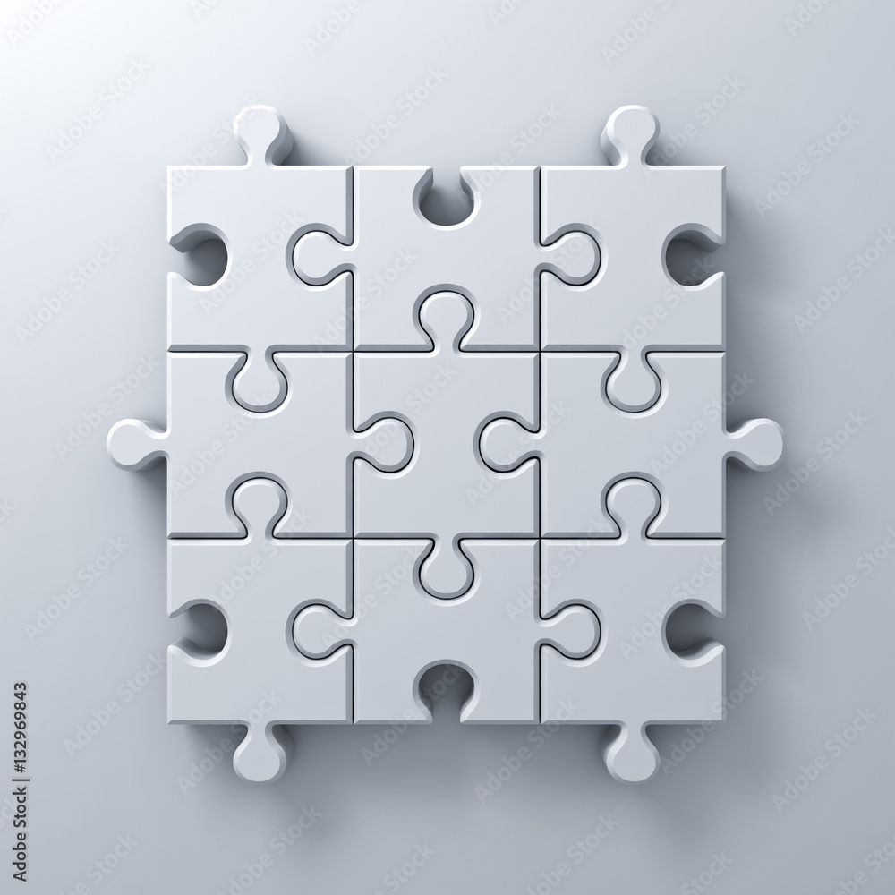 White jigsaw puzzle pieces concept on white wall background with shadow 3D rendering White jigsaw puzzle pieces concept on white wall background with shadow 3D rendering