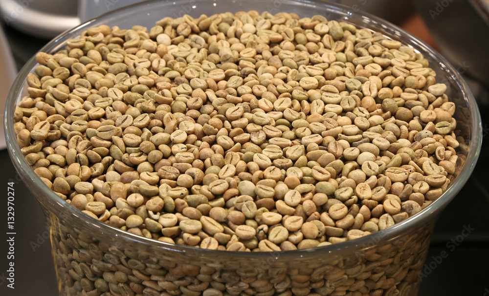 coffee beans in a large glass bowl
