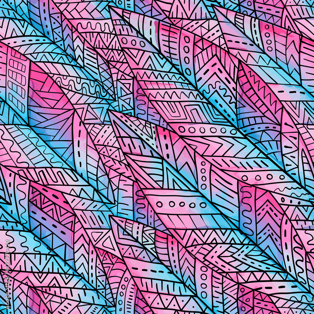 Obraz premium Seamless pattern in the style of zentangl. Blue, pink and white