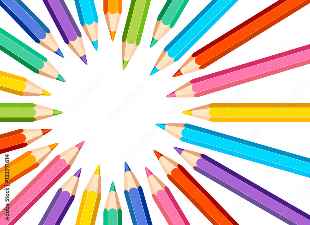 frame with colored pencils on white background frame with colored pencils on white background
