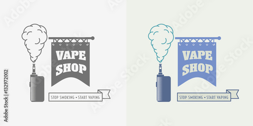 Vape shop badge, logo or symbol design concept isolated on white background. Color and monochrome