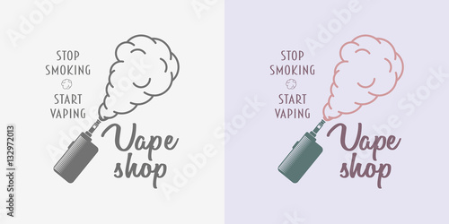 Vape shop badge, logo or symbol design concept isolated on white background. Color and monochrome