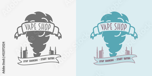 Vape shop badge, logo or symbol design concept isolated on white background. Color and monochrome
