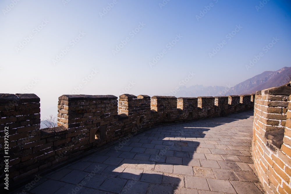 the great china wall with sunset glow