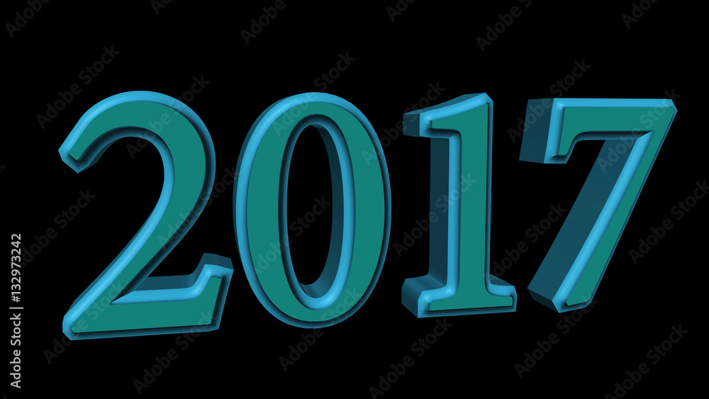 3D rendering 2017 new year eve illustration on black background