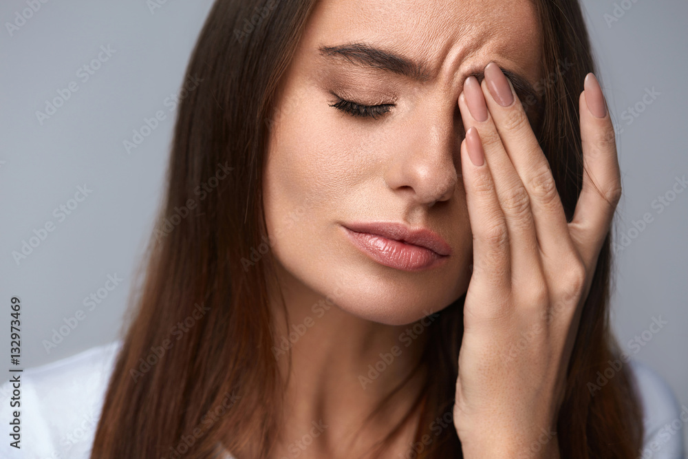 Woman Suffering From Strong Pain, Having Headache, Touching Face Woman Suffering From Strong Pain, Having Headache, Touching Face