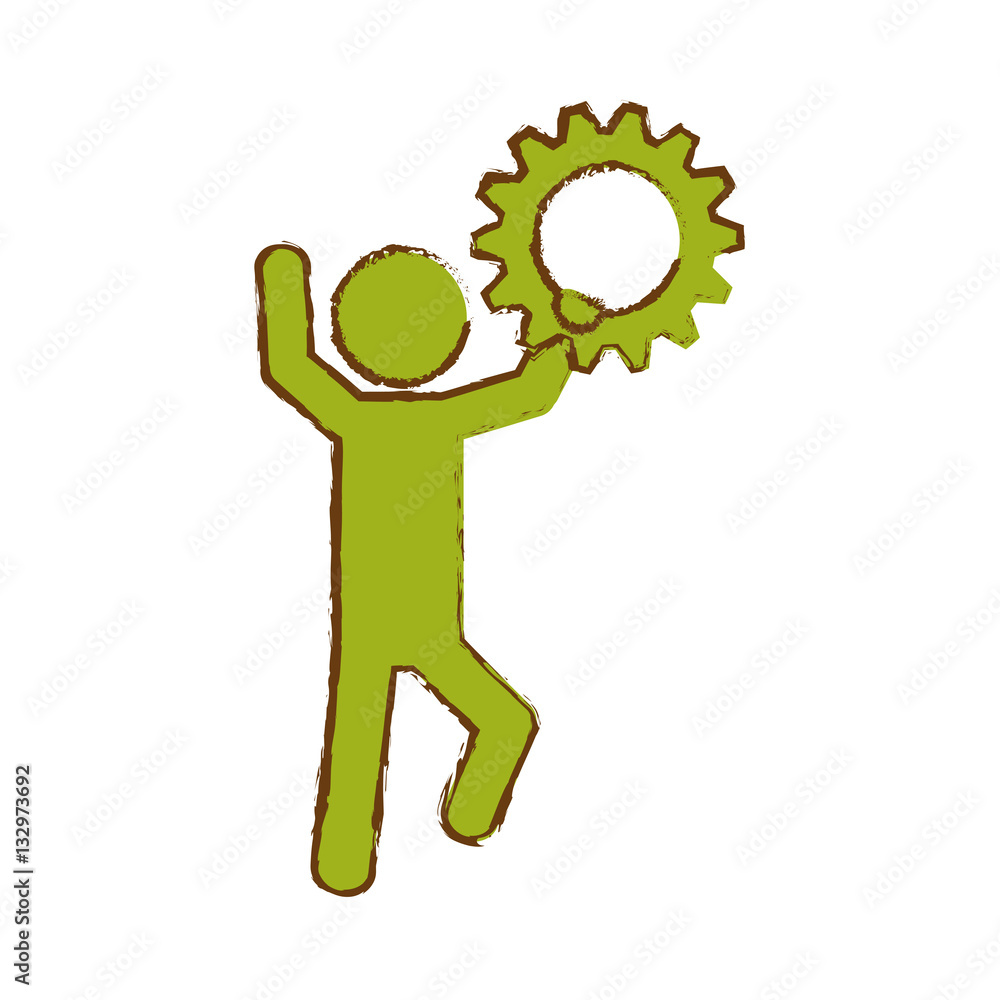 Fototapeta premium man and gear wheel icon over white background. colorful design. vector illustration