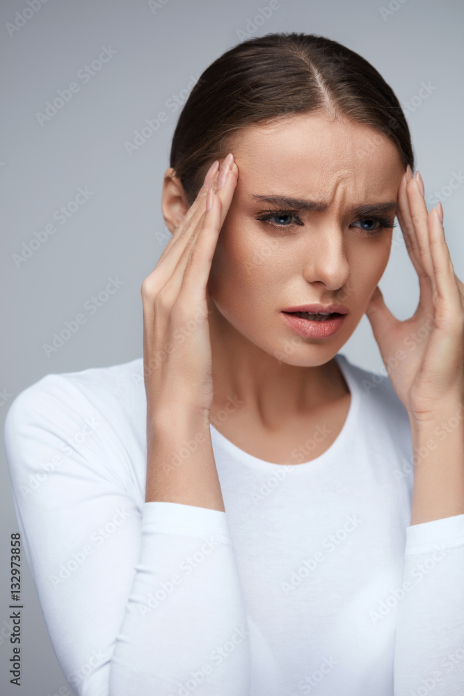 Health. Beautiful Woman Having Strong Headache, Feeling Pain Health. Beautiful Woman Having Strong Headache, Feeling Pain