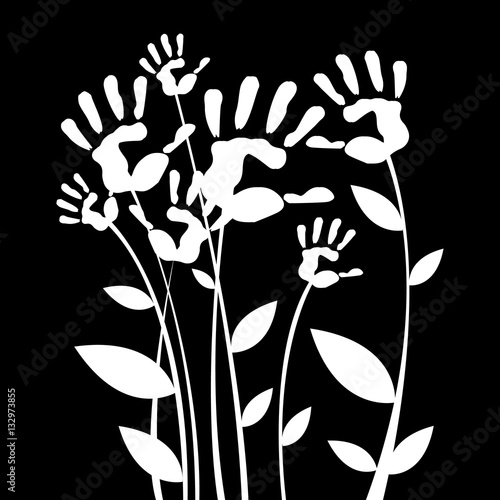 vector color hand handprint linearity silhouette leaves