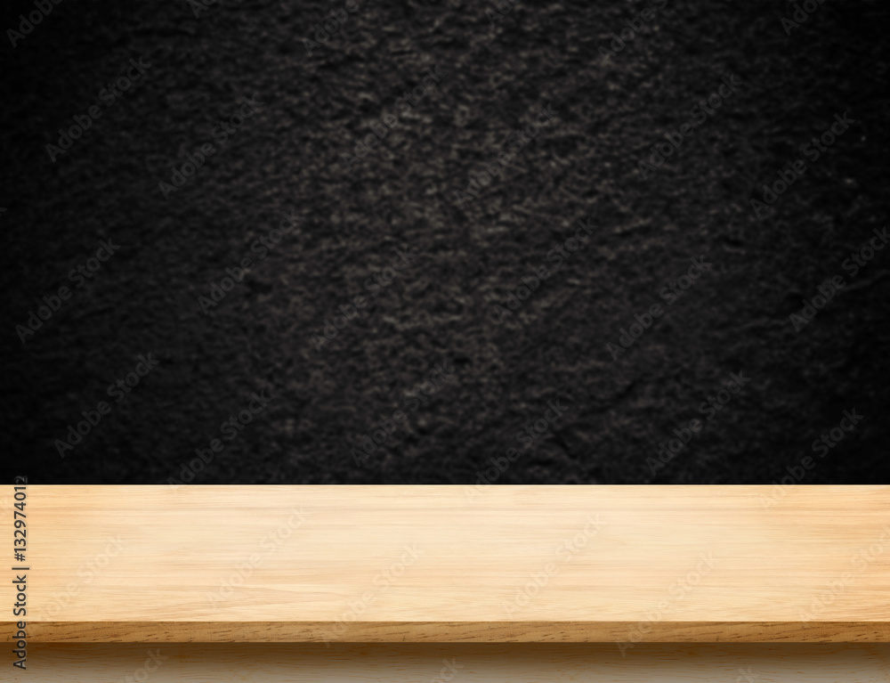 Wood table top with blur black stone wall,Mock up template for d Wood table top with blur black stone wall,Mock up template for d