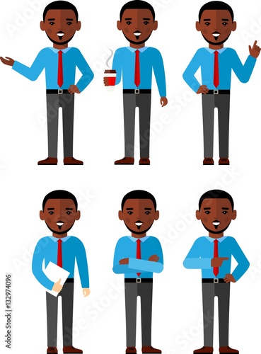 illustration of business african american people in different positions . 
