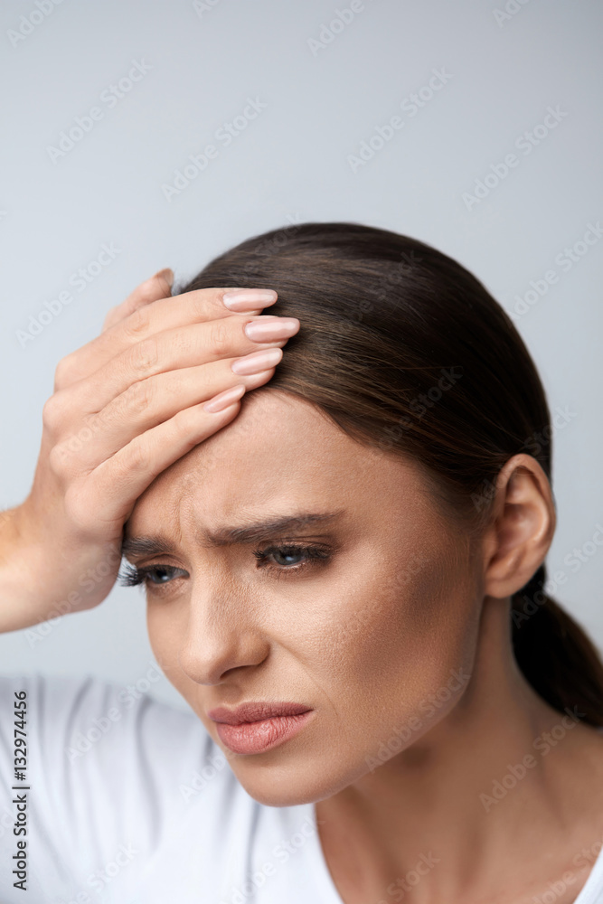 Woman Pain. Girl Having Strong Headache, Suffering From Migraine Woman Pain. Girl Having Strong Headache, Suffering From Migraine
