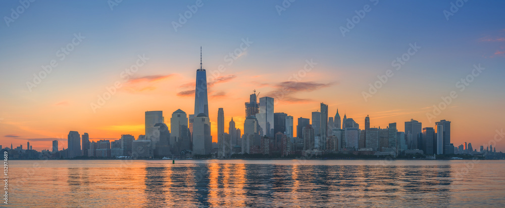 Manhattan Skyline at sunrise from New Jersey 