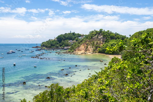 Scenic landscape view of the shore of Morro de Sao Paulo in Bahia  Brazil from the Ponta da Pedra beach